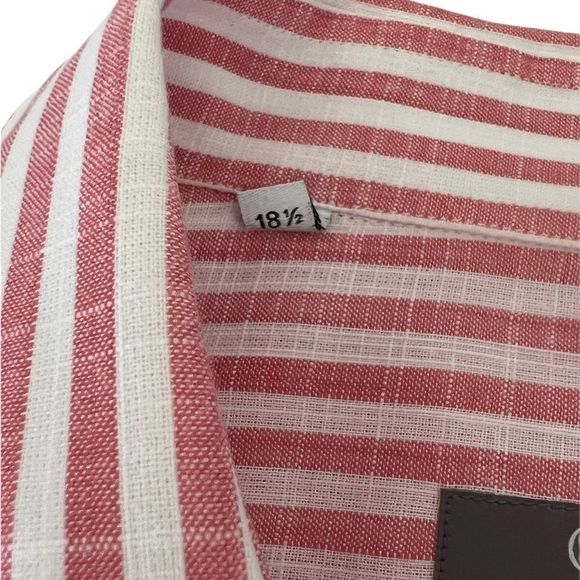 CASSERA Mens Sz 18 1/2 Red White Striped Linen Blend Shirt - Picture 7 of 7